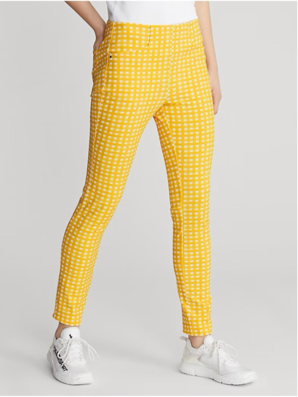 Ralph Lauren RLX Plaid Gingham Slim Stretch Trouser Pants Size 6 Yellow White